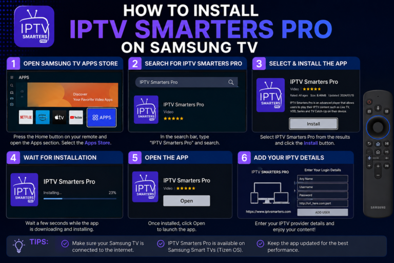 How to install IPTV Smarters Pro on Samsung Smart TV with IPTV setup and streaming guide